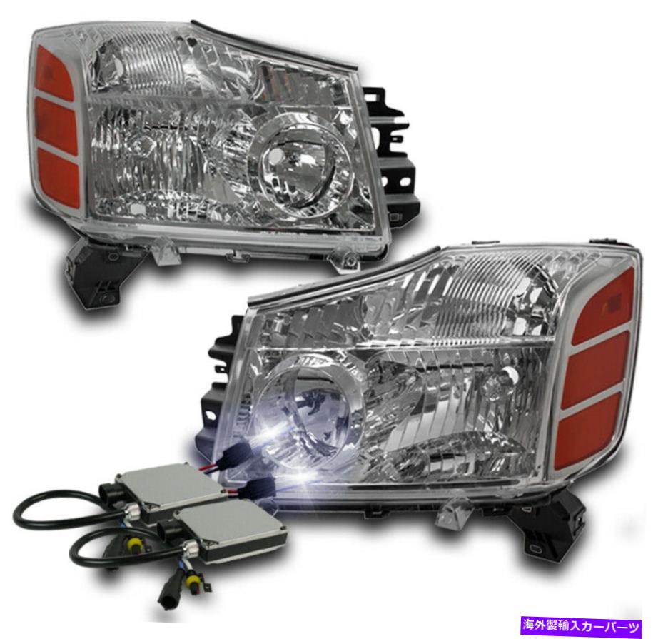 USヘッドライト Crystal Chrome / Amber Headlights 2004-2014 Titan / 2004-2007 Armadaのための10K HIDキット CRYSTAL CHROME/AMBER HEADLIGHTS+10K HID KIT FOR 2004-2014 TITAN/2004-2007 ARMADA【並行輸入品】