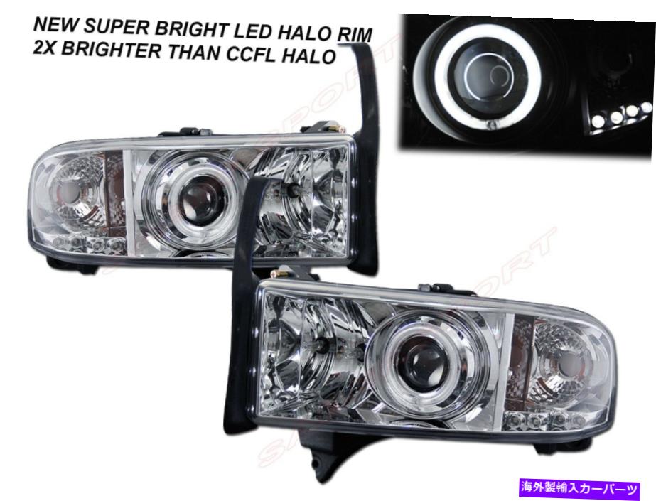 USヘッドライト 1994年から2001年のDodge Ramのペア1pcスタイルのChrome Haloプロジェクターのヘッドライトのセット Set of Pair 1pc Style Chrome Halo Projector Headlights for 1994-2001 Dodge Ram【並行輸入品】