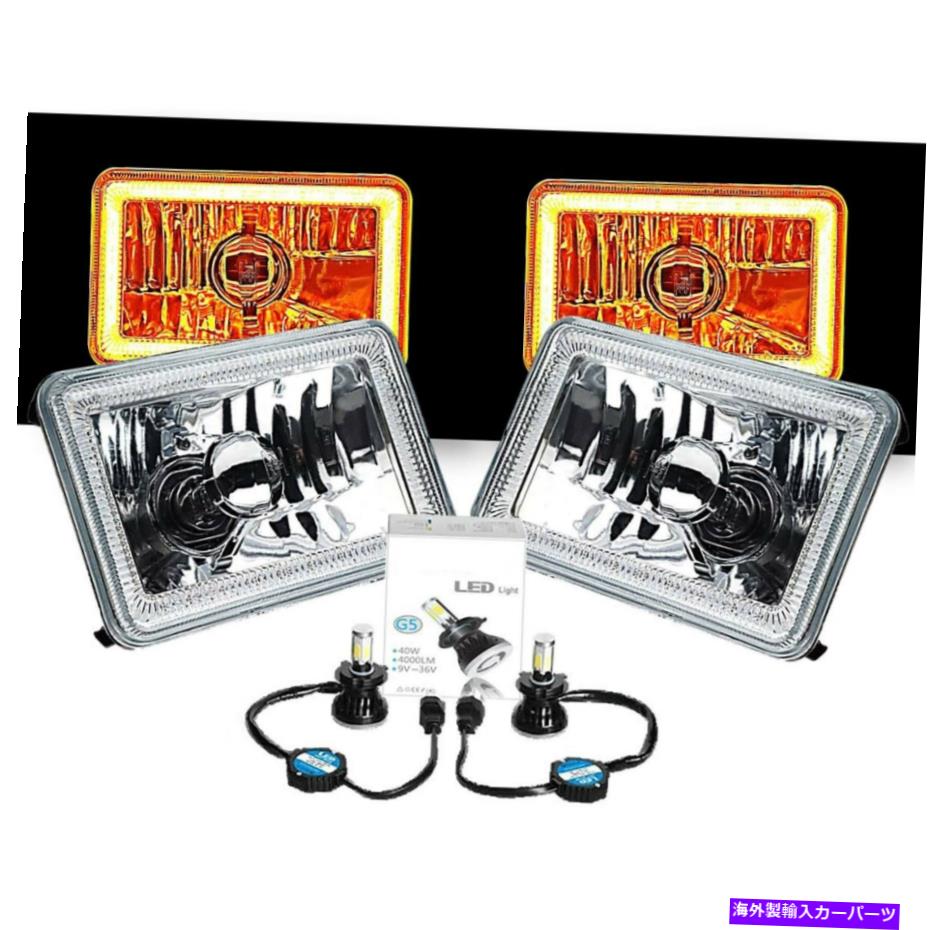 USヘッドライト 4&times;6 "アンバー穂軸ハロガラス/金属6000K 4000LM LEDヘッドライトH4電球ペア 4X6" Amber COB Halo Glass/Metal 6000K 4000LM LED Headlight H4 Light Bulb Pair【並行輸入品】｜Us Custom Parts Shop USDM 48,548円