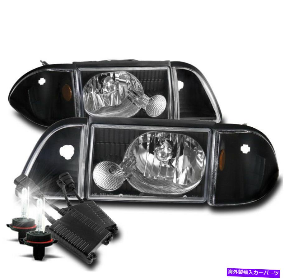USヘッドライト 87-93フォードマスタングブラックヘッドライトヘッドランプ+アンバーコーナー+パーキング+ 50W 8K HID FOR 87-93 FORD MUSTANG BLACK HEADLIGHTS HEADLAMP+AMBER CORNER+PARKING+50W 8K HID【並行輸入品】