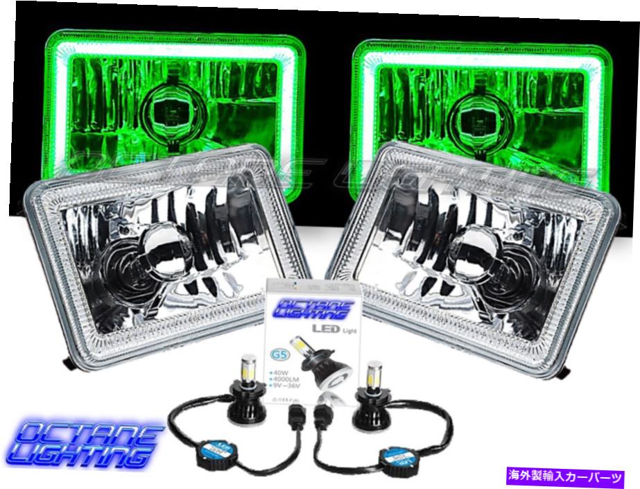 USヘッドライト 4&times;6 "グリーン穂軸ハローガラス/金属6000K 4000LM LEDヘッドライトH4電球ペア 4X6" Green COB Halo Glass/Metal 6000K 4000LM LED Headlight H4 Light Bulb Pair【並行輸入品】｜Us Custom Parts Shop USDM 48,548円