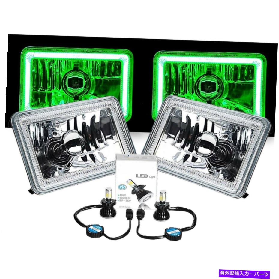 USヘッドライト 4×6 "グリーン穂軸ハローガラス/金属6000K 4000LM LEDヘッドライトH4電球ペア 4X6" Green COB Halo Glass/Metal 6000K 4000LM LED Headlight H4 Light Bulb Pair【並行輸入品】|Us Custom Parts Shop USDM