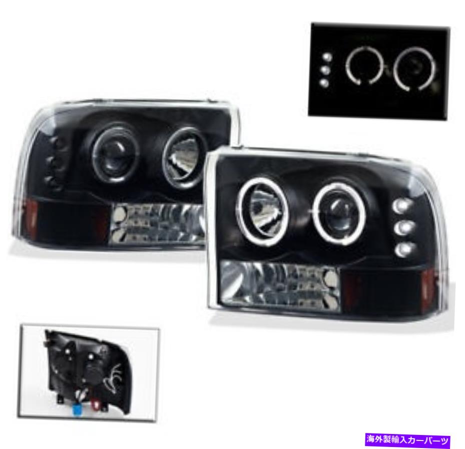 USヘッドライト 1999-2004フォードF250 F350エクスカーショントラックブラックLED Haloプロジェクターヘッドライトペア 1999-2004 FORD F250 F350 EXCURSION TRUCK BLACK LED HALO PROJECTOR HEADLIGHT PAIR【並行輸入品】
