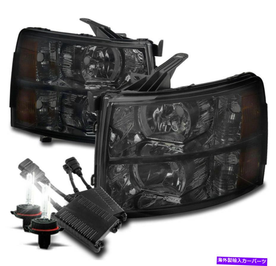 USヘッドライト 07-13シボリーSilverado 1500 2500 3500 HDピックアップスモークヘッドライトW / 50W 8K HID FOR 07-13 CHEVY SILVERADO 1500 2500 3500 HD PICKUP SMOKE HEADLIGHTS W/50W 8K HID【並行輸入品】