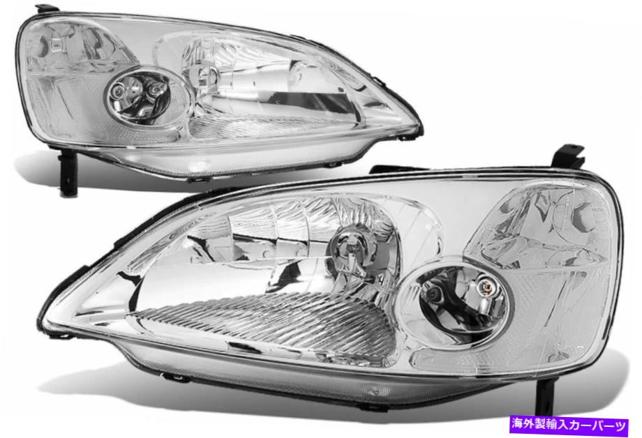 USヘッドライト Honda Civic 2001-2003ヘッドライトヘッドランプクローム/クリアセットペアLH + RH 2PCS For Honda Civic 2001-2003 HeadLights Head Lamps Chrome/Clear Set Pair LH+RH 2PCS【並行輸入品】