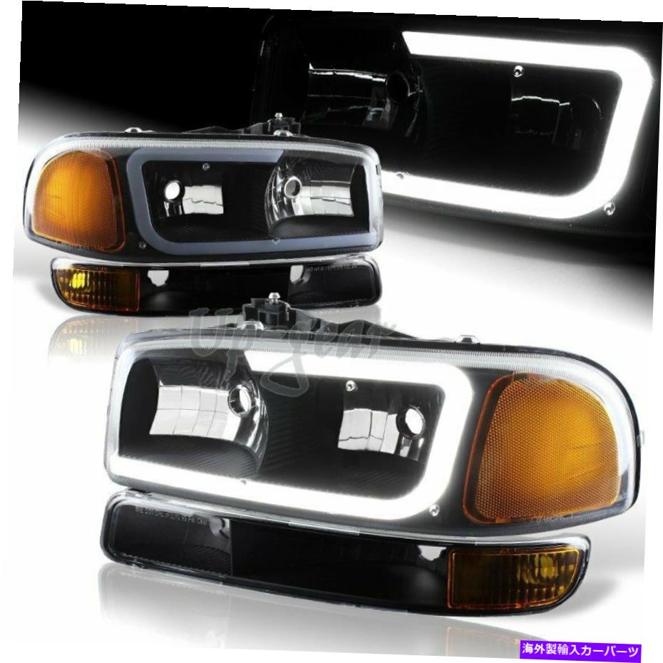 USヘッドライト 2000-2006 GMC Yukon XL 1500 2500 G2 DRL LEDブラックアンバーヘッドライト+バンパー4P For 2000-2006 GMC Yukon XL 1500 2500 G2 DRL LED Black Amber Headlights+Bumper 4P【並行輸入品】