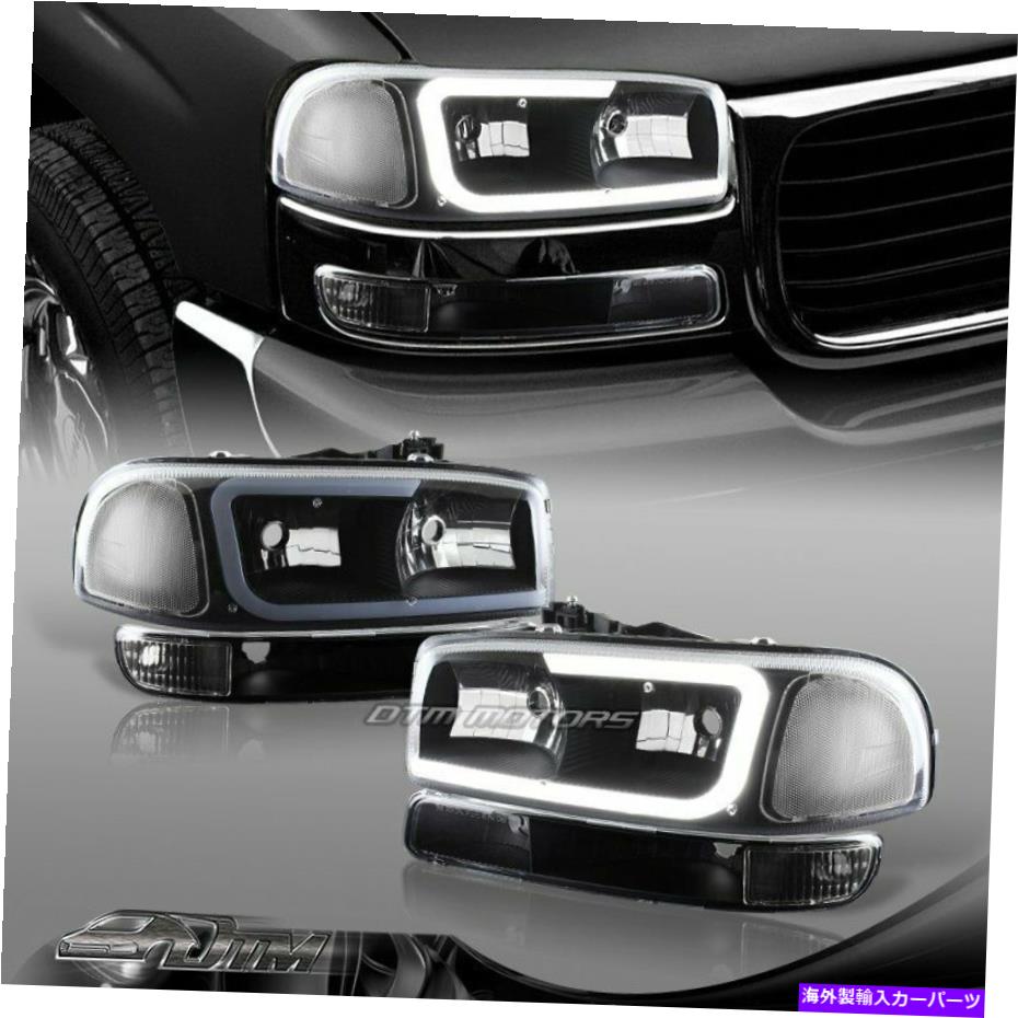 USヘッドライト GMC Sierra / Yukon XL 1500 2500 G2 DRL LEDブラッククリアヘッドライト+バンパーランプ For GMC Sierra/Yukon XL 1500 2500 G2 DRL LED Black Clear Headlights+Bumper Lamp【並行輸入品】