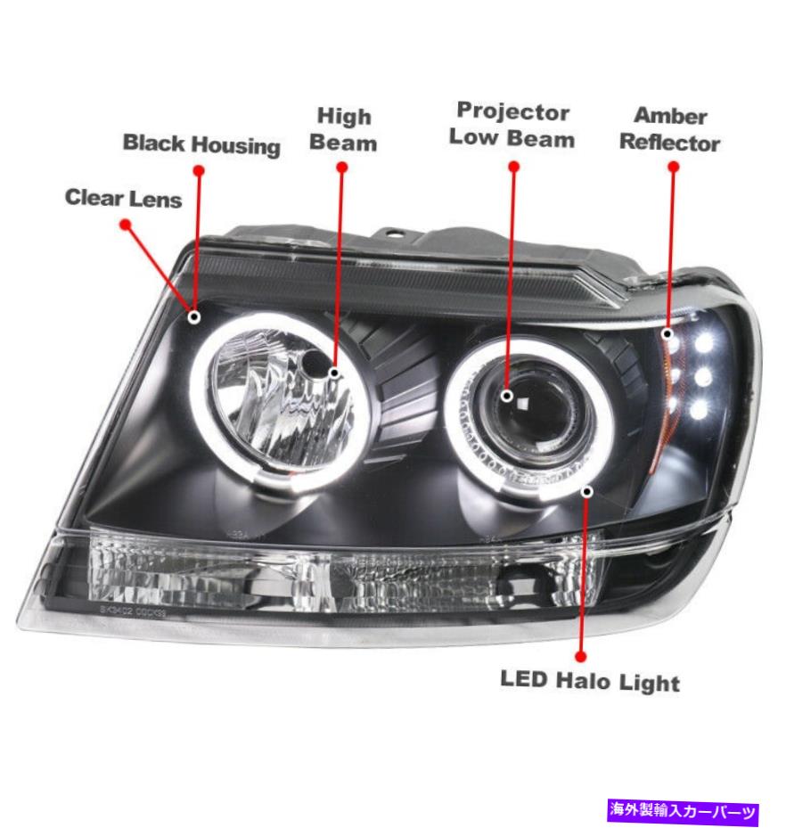 USヘッドライト 99-04ジープグランドチェロキーLED Haloプロジェクターブラックヘッドライト+ブルーDRL信号 For 99-04 Jeep Grand Cherokee LED Halo Projector Black Headlight+Blue DRL Signal【並行輸入品】|Us Custom Parts Shop USDM
