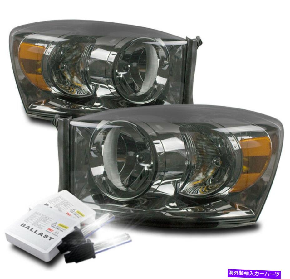 USヘッドライト 2006-2008ドッジラムトラッククリスタルスタイルの煙ヘッドライトランプW / 6KキセノンHID FOR 2006-2008 DODGE RAM TRUCK CRYSTAL STYLE SMOKE HEADLIGHT LAMP W/6K XENON HID【並行輸入品】