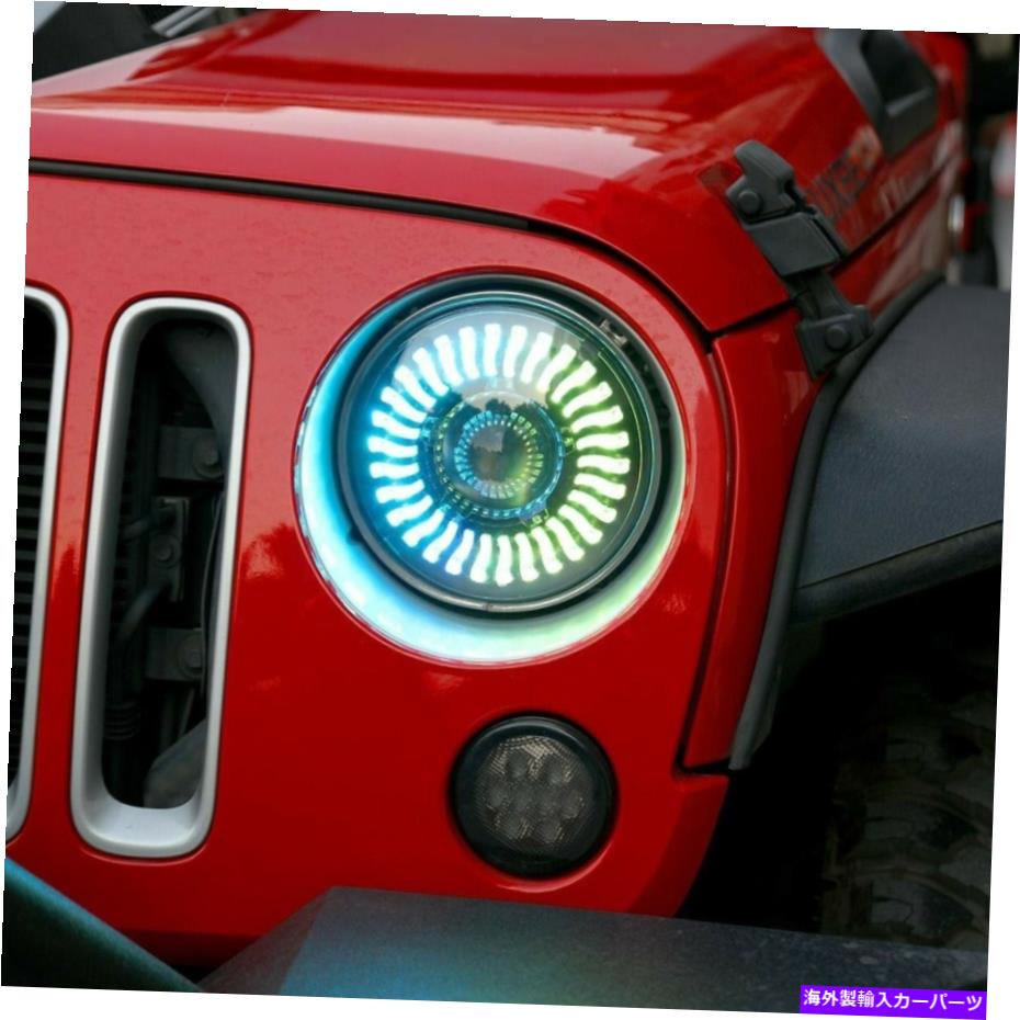 USヘッドライト （2pcs / set）7インチ80W Hi-LoビームLEDヘッドライトは、Halo Ring Appを流れる... (2pcs/set) 7 inch 80W Hi-Lo Beam LED Headlight With RGB Flowing Halo Ring App...【並行輸入品】｜Us Custom Parts Shop USDM