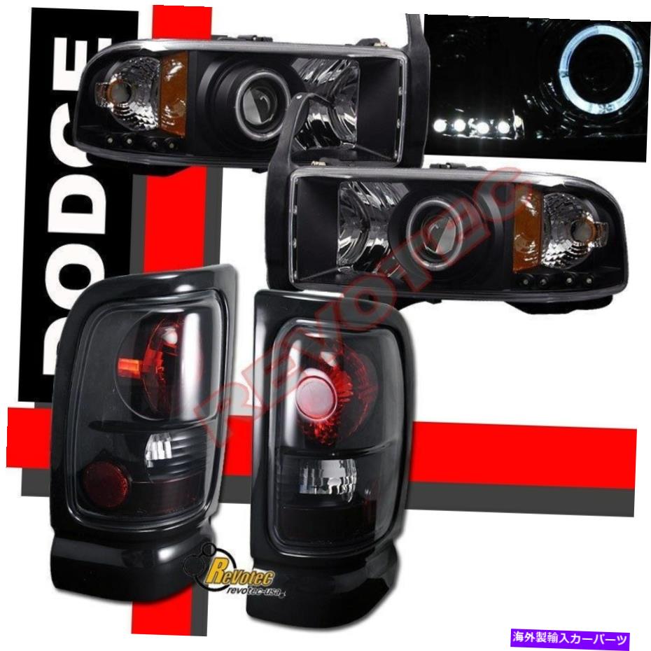 USヘッドライト 94-01 Dodge Ram Pickup Haloプロジェクターヘッドライトテールライト黒/暗い煙 94-01 Dodge Ram Pickup Halo Projector Headlights Tail Lights Black / Dark Smoke【並行輸入品】