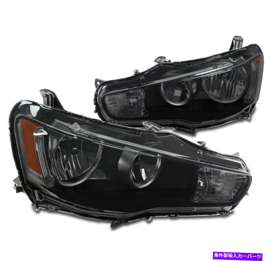USヘッドライト 08-17三菱ランサーEVO X交換ヘッドライトランプブラック/スモークLH + RH For 08-17 Mitsubishi Lancer EVO X Replacement Headlights Lamps Black/Smoke LH+RH【並行輸入品】