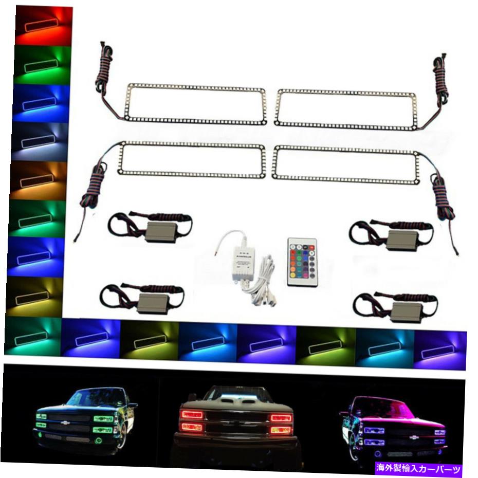 USヘッドライト 88-98 Chevy GMCトラック多色変更LEDシフトRGBヘッドライトハローリングセット 88-98 Chevy GMC Truck Multi-Color Changing LED Shift RGB Headlight Halo Ring Set【並行輸入品】