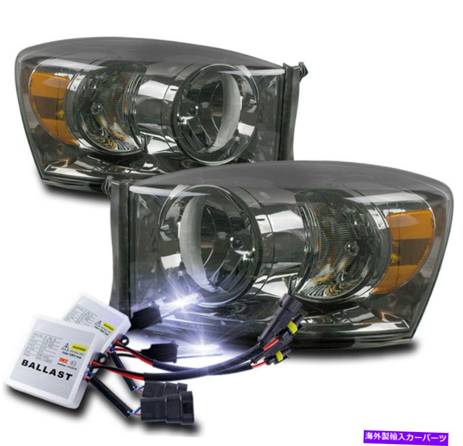USヘッドライト 2006-2008ドッジRAMトラッククリスタルスタイルスモークヘッドライトランプ+ 10KキセノンHID FOR 2006-2008 DODGE RAM TRUCK CRYSTAL STYLE SMOKE HEADLIGHT LAMP +10K XENON HID【並行輸入品】