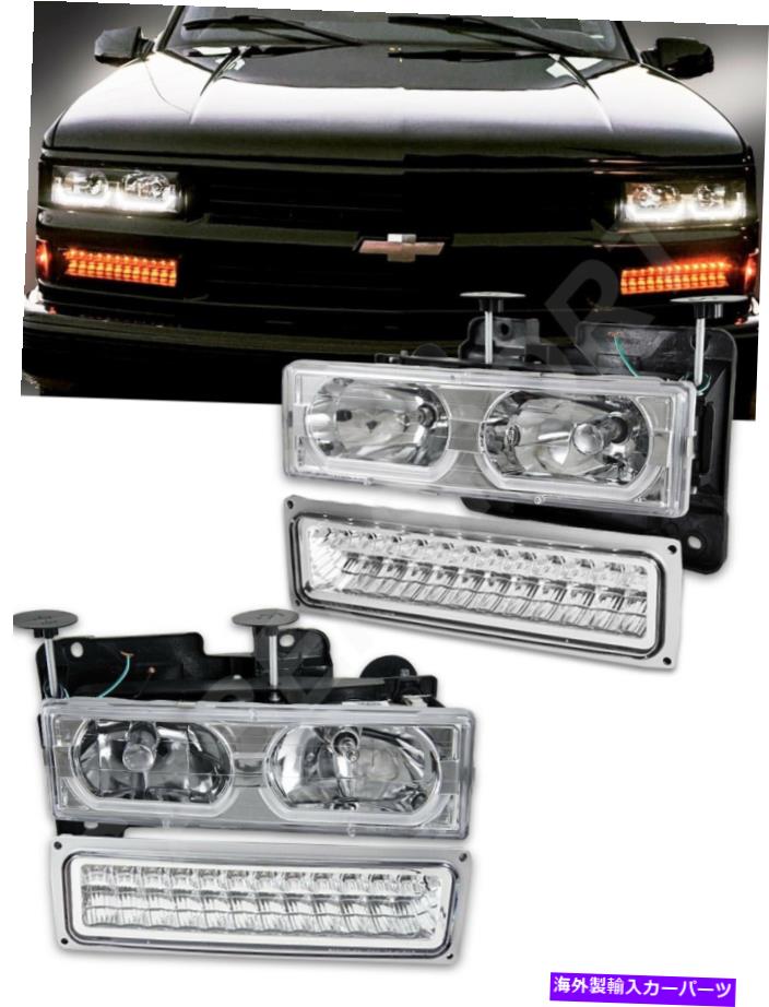 USヘッドライト 1988年からkのためのEuroクリアヘッドライトW / U BAR + LEDシグナルライトフルサイズ Euro Clear Headlights w/ U Bar + LED Signal Lights for 1988-1999 C/K Full Size【並行輸入品】