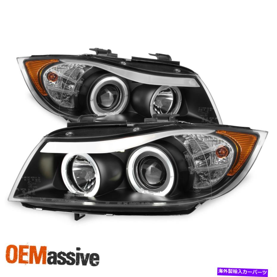 USヘッドライト フィット2006-2008 BMW E90 3シリーズ4ドアブラックハローLEDプロジェクターアイリッドヘッドライト Fit 2006-2008 BMW E90 3-Series 4Door Black Halo LED Projector Eye LId Headlights【並行輸入品】