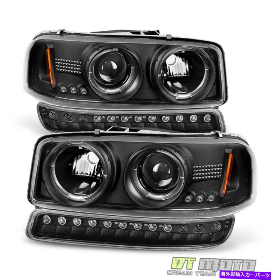 USヘッドライト ブラック99-06 GMCシエラYukon Haloプロジェクターヘッドライト+ LEDバンパー信号ライト Black 99-06 Gmc Sierra Yukon Halo Projector Headlights +Led Bumper Signal Lights【並行輸入品】