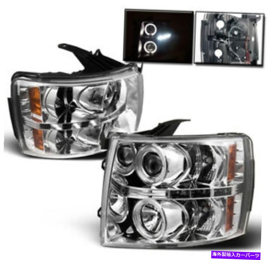 USヘッドライト 2007-2013 Chevy SilveradoトラックHalo LEDプロジェクターヘッドライトランプChrome Set New 2007-2013 CHEVY SILVERADO TRUCK HALO LED PROJECTOR HEADLIGHT LAMP CHROME SET NEW【並行輸入品】