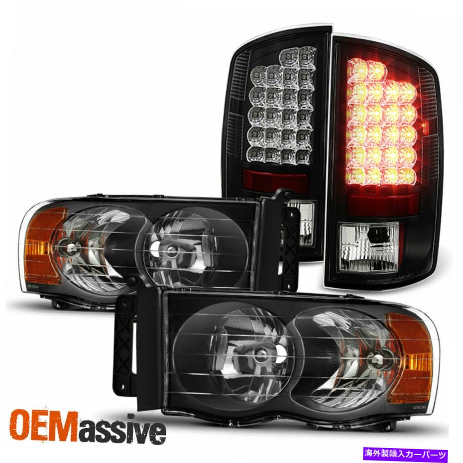 USヘッドライト 2002-2005のDodge RAM 1500/2500/3500ブラックヘッドライト+ LEDテールブレーキランプペア For 2002-2005 Dodge Ram 1500/2500/3500 Black Headlights+LED Tail Brake Lamp Pair【並行輸入品】