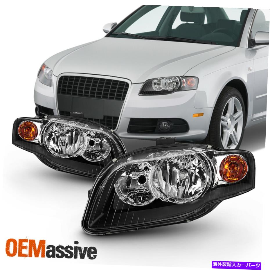 USヘッドライト 2005-09 Audi A4 S4 07-08 RS4 09 Cabrioleハロゲンスタイルペア黒のヘッドライト For 2005-09 Audi A4 S4 07-08 RS4 09 Cabriole Halogen Style Pair Black Headlights【並行輸入品】