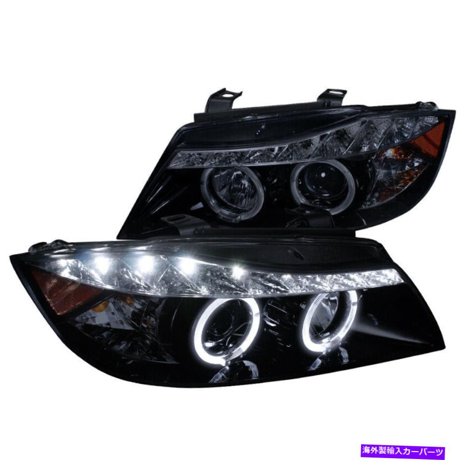 USヘッドライト 06-08 BMW E90 4 DRブラックプロジェクターヘッドライト+ R8 LED DRLストリップ For 06-08 Bmw E90 4 DR Black Projector Headlights + R8 Led Drl Strip【並行輸入品】