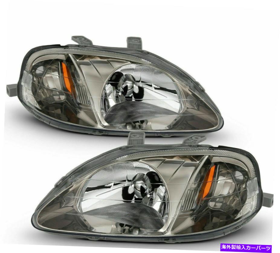 USヘッドライト 99-00ホンダシビック2/3/4ドアEK / EJ / EM / J 4ドアガンメタルヘッドライトセットペア For 99-00 Honda Civic 2/3/4 Door EK/EJ/EM/J 4-door Gunmetal HeadLights set pair【並行輸入品】