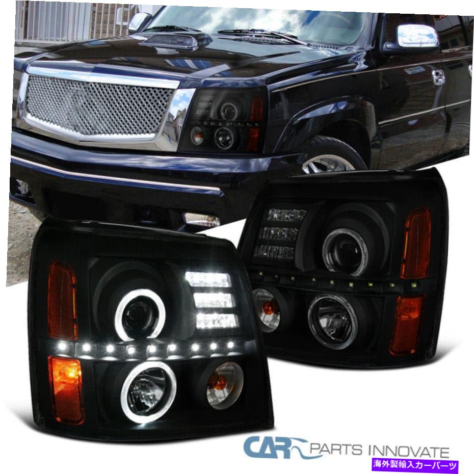 USヘッドライト Cadillac 02-06エスカレードブラックスモークLED DRLストリップHaloプロジェクターヘッドライト For Cadillac 02-06 Escalade Black Smoke LED DRL Strip Halo Projector Headlights【並行輸入品】