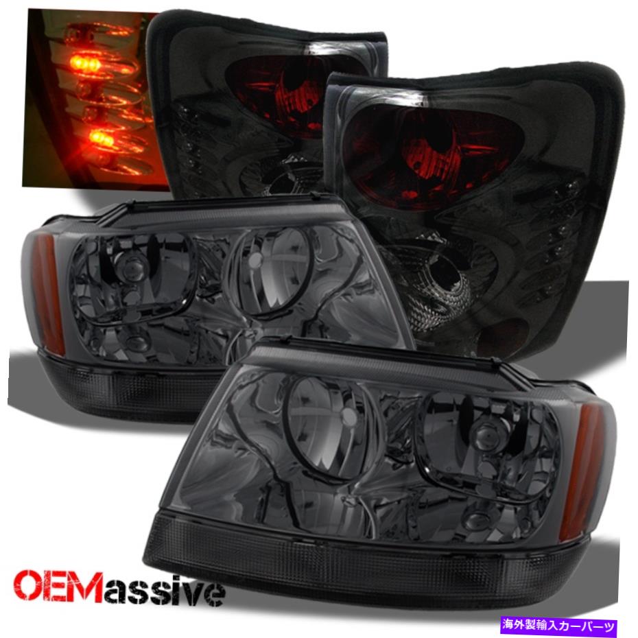 USヘッドライト フィット99-04グランドチェロキースモークヘッドライト交換+スモークテールライト Fits 99-04 Grand Cherokee Smoked Headlights Replacement + Smoke Tail Lights【並行輸入品】