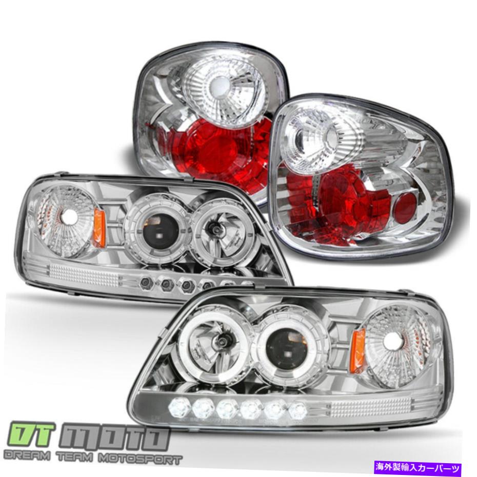 USヘッドライト 1997-1999フォードF-150フレアサイドLED Haloプロジェクターヘッドライト+テールライトランプ 1997-1999 Ford F-150 Flareside LED Halo Projector Headlights+Tail Lights Lamps【並行輸入品】