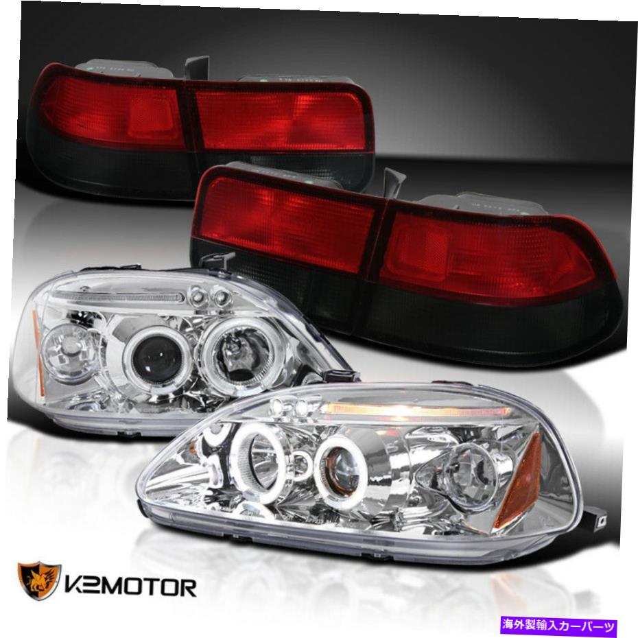 USヘッドライト 96-98市民クーペChrome Halo LEDプロジェクターヘッドライト+赤/スモークテールランプ For 96-98 Civic Coupe Chrome Halo LED Projector Headlights+Red/Smoke Tail Lamps【並行輸入品】 52,883円