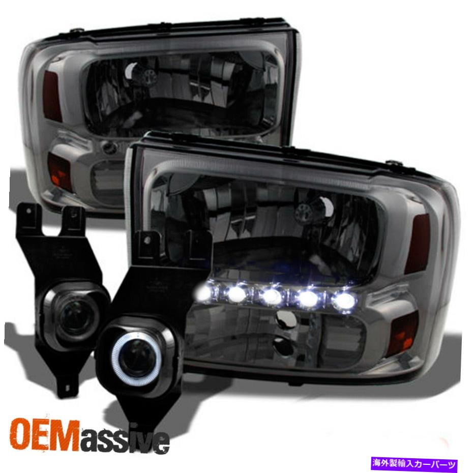 USヘッドライト FITS F250 / 350排出スモークヘッドライト+煙Haloプロジェクターフォグランプライトランプ Fits F250/350 Excurision Smoke Headlights + Smoke Halo Projector Fog Lights Lamp【並行輸入品】