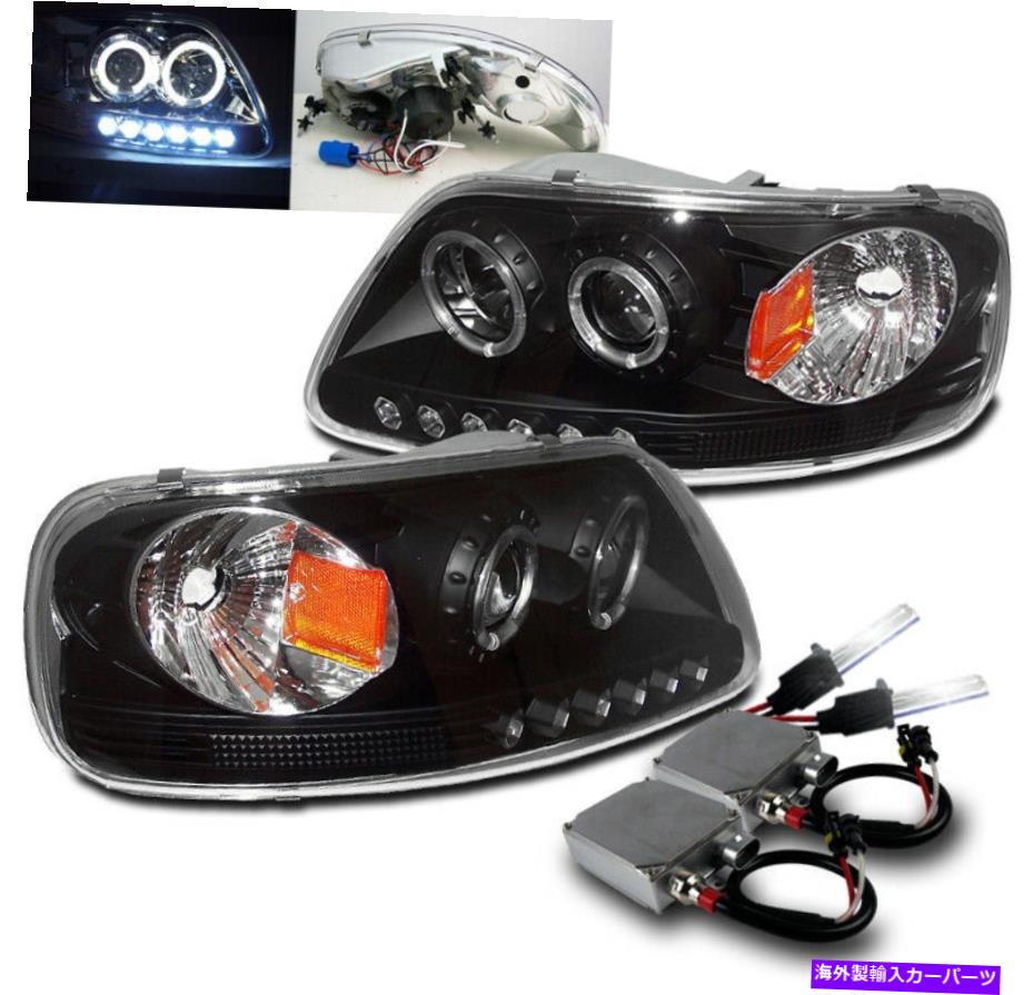 USヘッドライト 1997-03 F-150 / 1997-02探検隊ブラックプロジェクターLED HaloヘッドライトW / 50W 6K HID 1997-03 F-150/1997-02 EXPEDITION BLACK PROJECTOR LED HALO HEADLIGHT W/50W 6K HID【並行輸入品】