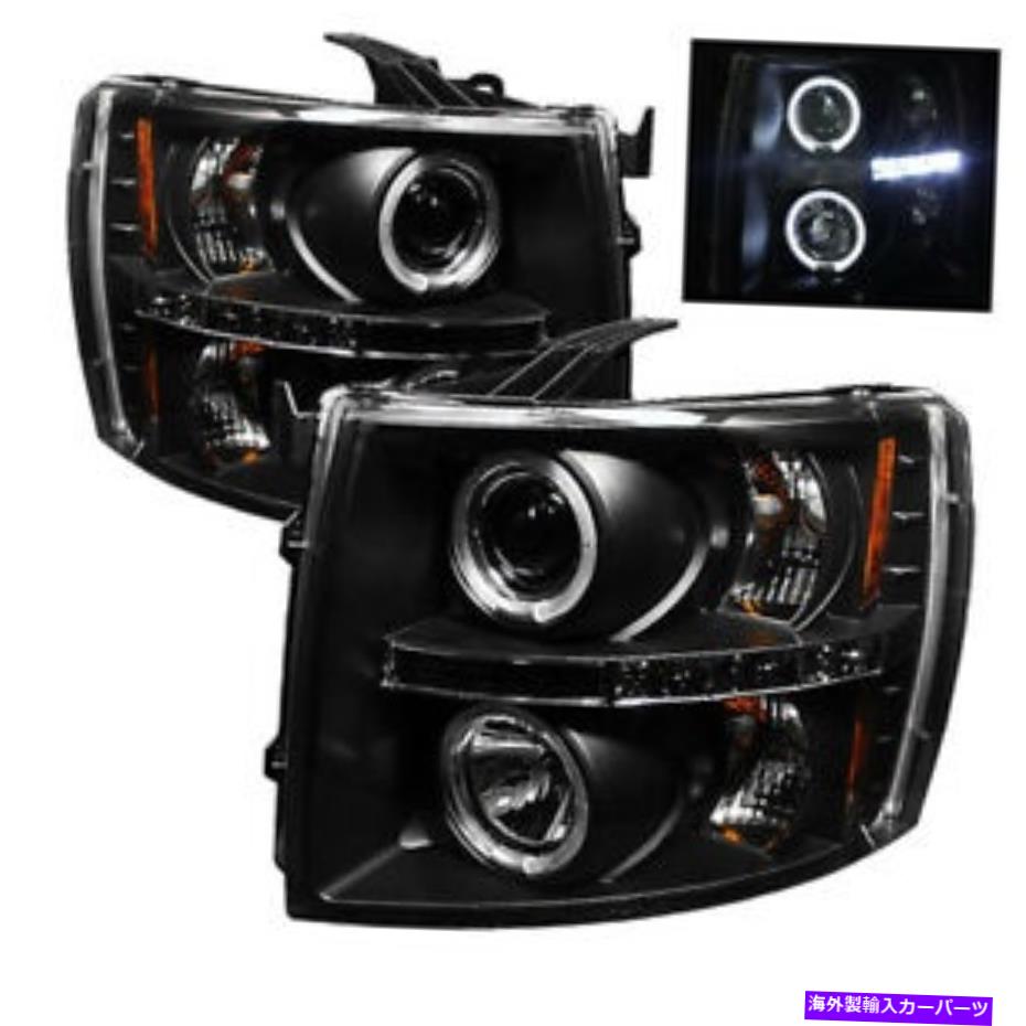 USヘッドライト シボレー07-13 Silverado Black Dual Halo LEDプロジェクターヘッドライト1500 2500 3500 Chevy 07-13 Silverado Black Dual Halo LED Projector Headlights 1500 2500 3500【並行輸入品】