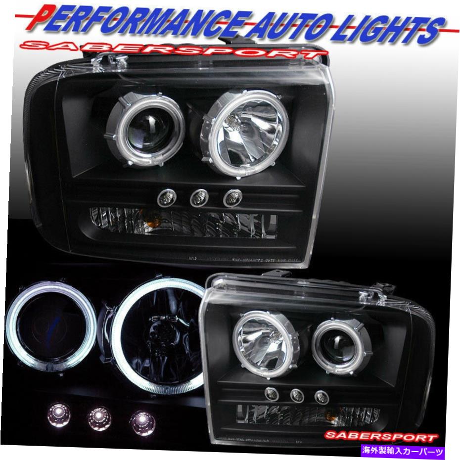 USヘッドライト 2005年から2007フォードのためのペアブラックデュアルハロープロジェクターヘッドライト Pair Black Dual Halo Projector Headlights for 2005-2007 Ford SuperDuty Pickup【並行輸入品】