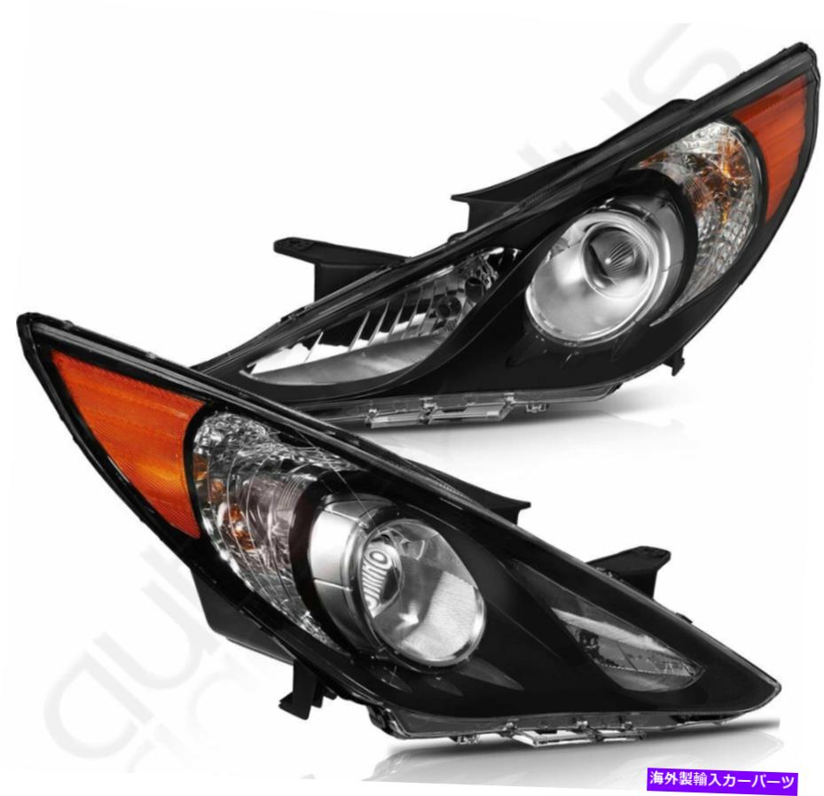 USヘッドライト Hyundai Sonata 2011-2014ブラックヘッドライトアセンブリセット交換用ランプペア For Hyundai Sonata 2011-2014 Black Headlights Assembly Set Replacement Lamp Pair【並行輸入品】