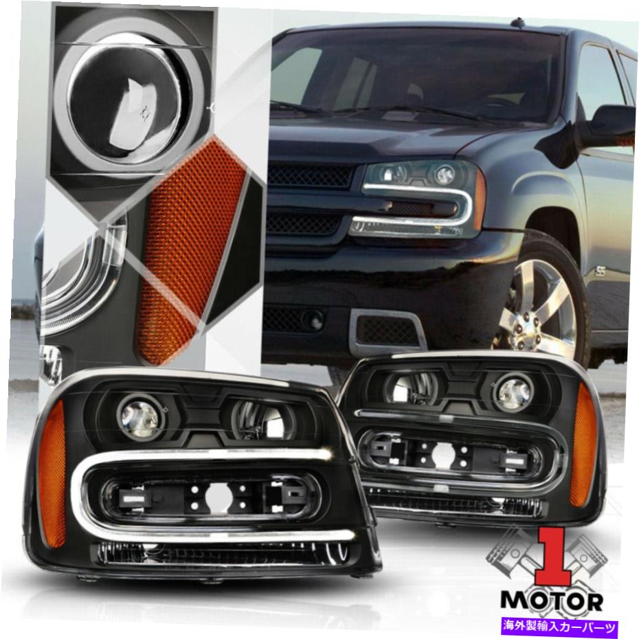 USヘッドライト 黒い住宅プロジェクターのヘッドライトLED DRL琥珀色の反射鏡は02-09 Trailblazer Black Housing Projector Headlight LED DRL Amber Reflector for 02-09 Trailblazer【並行輸入品】