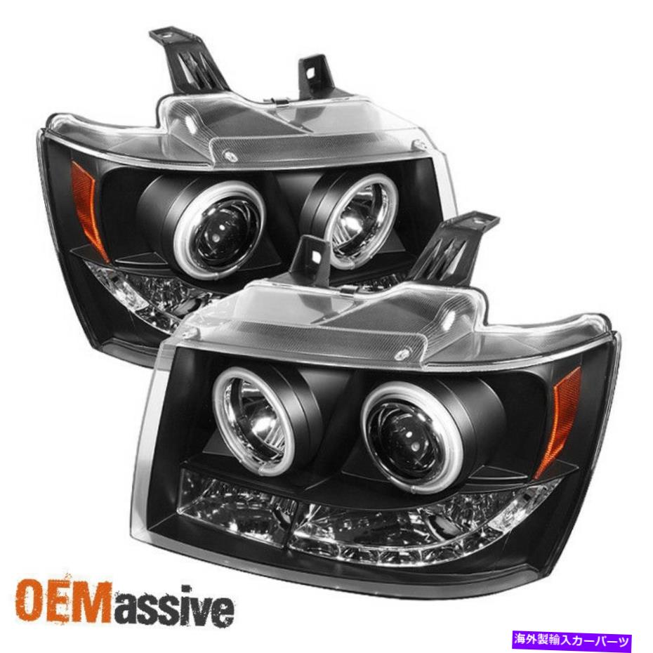 USヘッドライト フィット07-14郊外の雪崩タホCCFL HaloプロジェクターLEDブラックヘッドライトセット Fits 07-14 Suburban Avalanche Tahoe CCFL Halo Projector LED Black Headlights Set【並行輸入品】