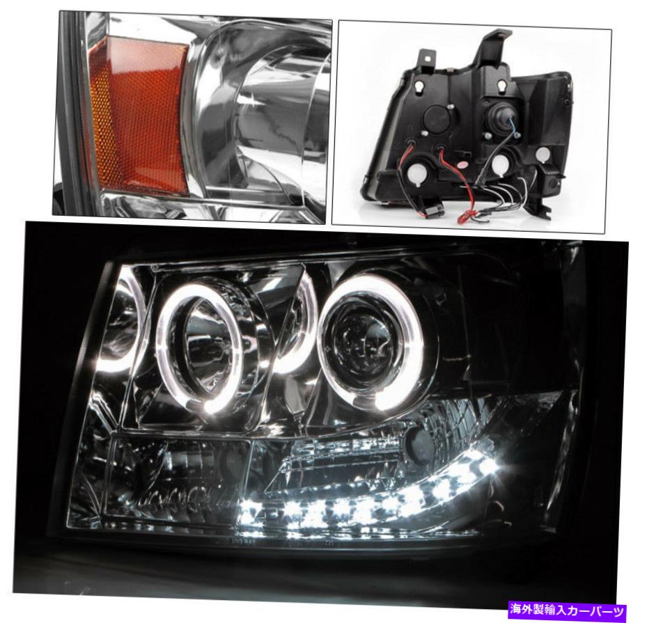 USヘッドライト 2007-2013郊外/アバランシェ/タホクロームハロープロジェクターヘッドライト+青いLED DRL 2007-2013 SUBURBAN/AVALANCHE/TAHOE CHROME HALO PROJECTOR HEADLIGHTS+BLUE LED DRL【並行輸入品】