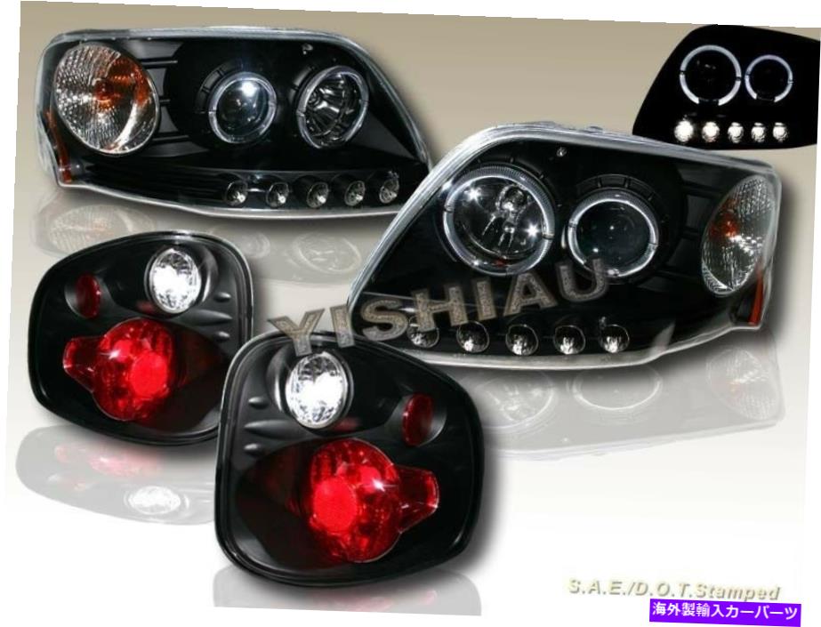 USヘッドライト 01-03フォードF-150フレアサイド2 Halo LEDプロジェクターヘッドライト+テールライトBLK 01-03 FORD F-150 FLARESIDE TWO HALO LED PROJECTOR HEADLIGHTS + TAIL LIGHTS BLK【並行輸入品】