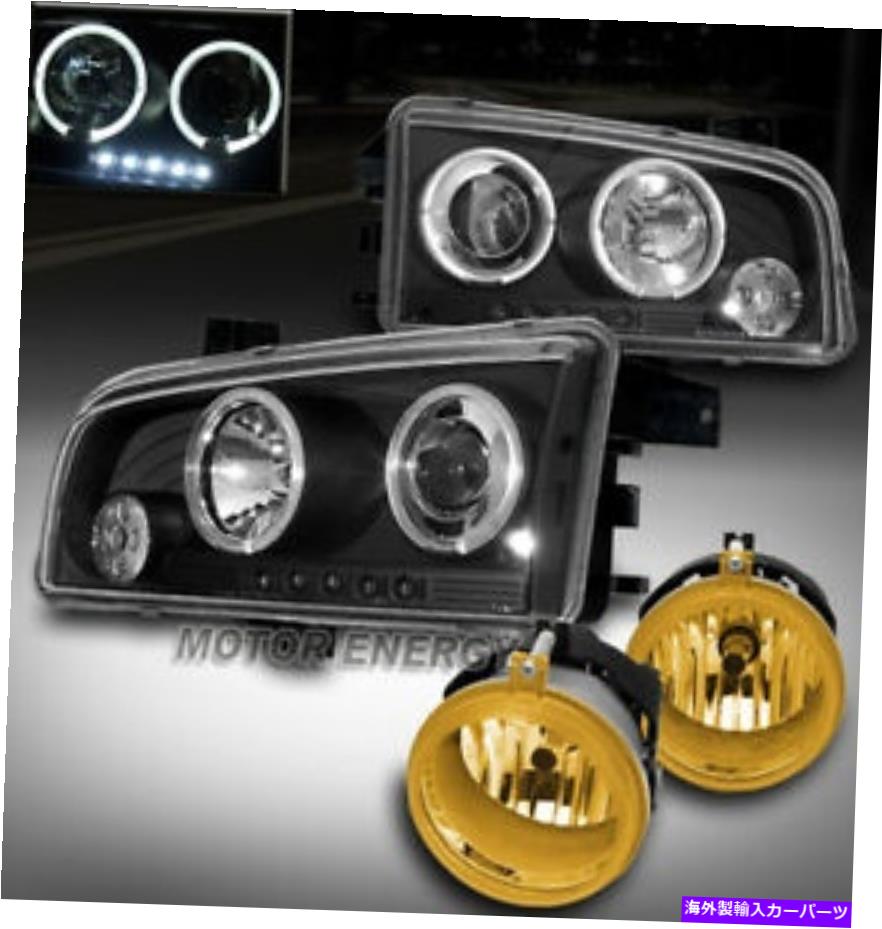USヘッドライト 06-09充電器Halo LEDブラックプロジェクターヘッドライトW /イエロードライビングフォグキット FOR 06-09 CHARGER HALO LED BLACK PROJECTOR HEAD LIGHT W/YELLOW DRIVING FOG KIT【並行輸入品】