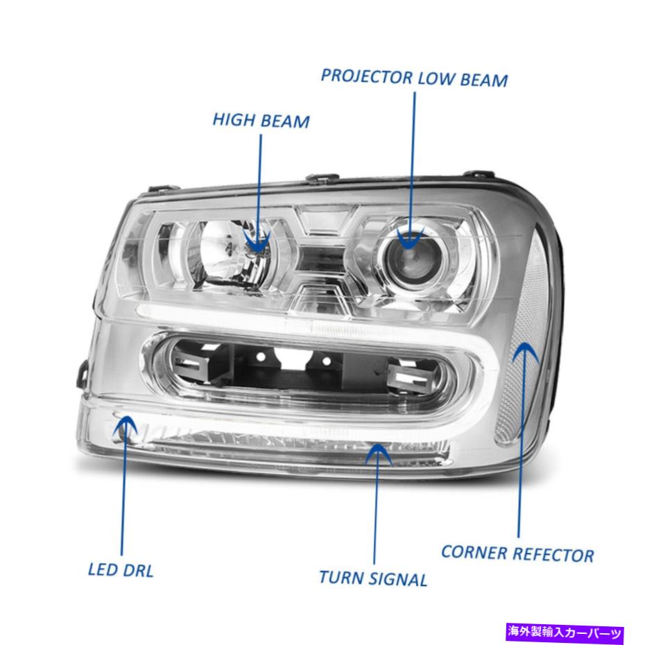 USヘッドライト 02-09 TRAILBLAZER / EXT LED DRLプロジェクタークリアコーナーヘッドライトランプクロム For 02-09 Trailblazer/EXT LED DRL Projector Clear Corner Headlight Lamps Chrome【並行輸入品】