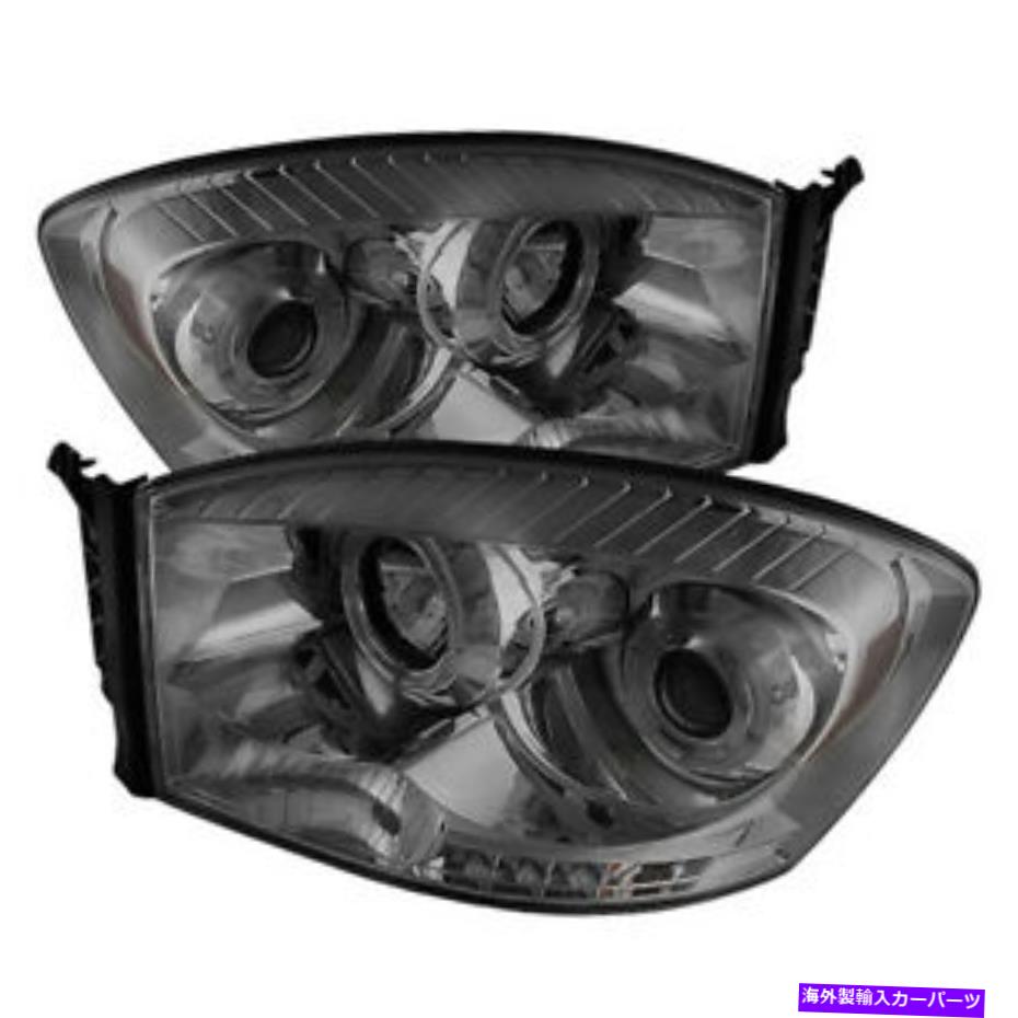 USヘッドライト フィットダッジ06-08 RAMスモークデュアルハローLEDプロジェクターヘッドライトヘッドライトランプ Fit Dodge 06-08 Ram Smoke Dual Halo LED Projector Headlights Head Light Lamp【並行輸入品】