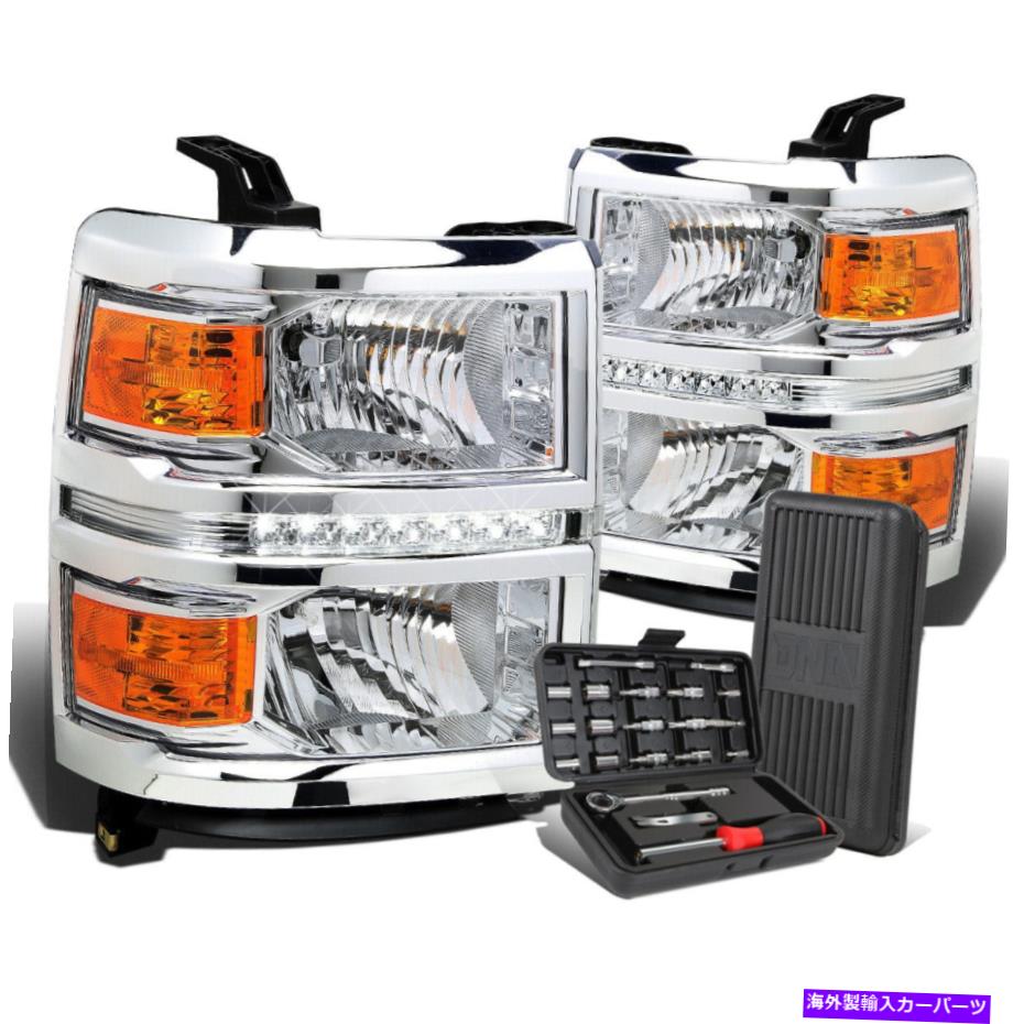 USヘッドライト 2014-2015 Silverado 1500 LED DRL Chrome琥珀側のヘッドライトランプ+ツールボックス For 2014-2015 Silverado 1500 LED DRL Chrome Amber Side Headlight Lamps+Tool Box【並行輸入品】