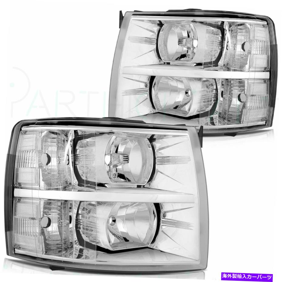 USヘッドライト ヘッドライトアセンブリフィットシボレシルバードー2007-2013クロームペアヘッドランプ逆 Headlights Assembly Fits Chevy silverado 2007-2013 Chrome Pair Headlamps Repalce【並行輸入品】