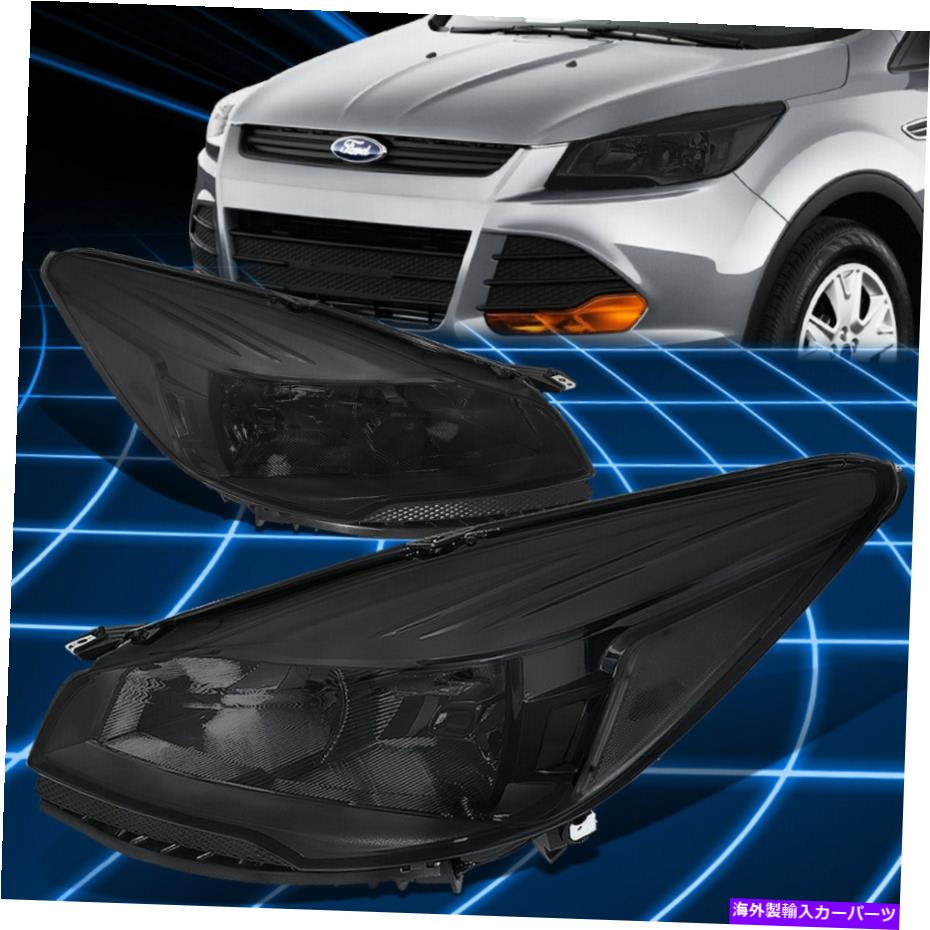 USヘッドライト 13-16フォードエスケープスモークハウジングクリアコーナーターンシグナルヘッドライトランプ For 13-16 Ford Escape Smoked Housing Clear Corner Turn Signal Headlights Lamps【並行輸入品】