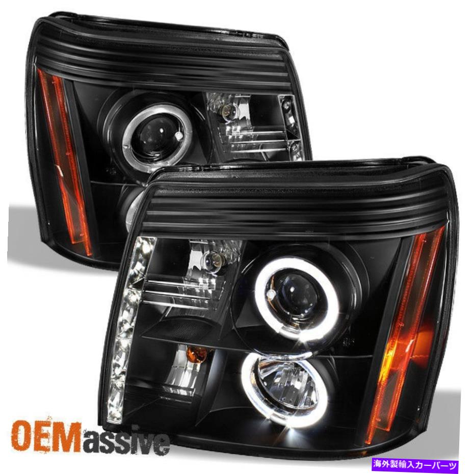 USヘッドライト フィット2002-06キャデラックエスカレードハロープロジェクターブラックヘッドライトW / DAYTIME DRL LED Fits 2002-06 Cadillac Escalade Halo Projector Black Headlights W/Daytime DRL LED【並行輸入品】