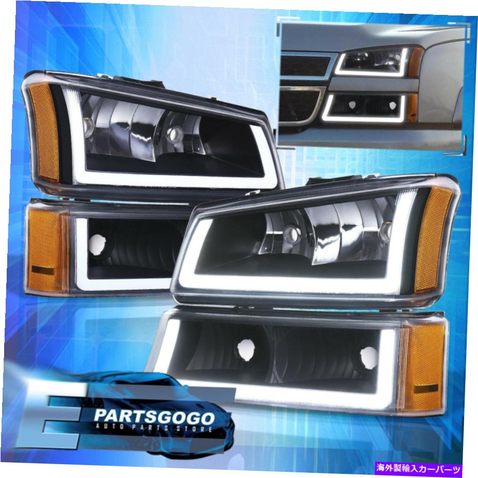 USヘッドライト 03-07シボリーSilverado LED DRLブラックハウジング琥珀色のヘッドライト+バンパーランプ For 03-07 Chevy Silverado LED DRL Black Housing Amber Headlights + Bumper Lamps【並行輸入品】｜Us Custom Parts Shop USDM