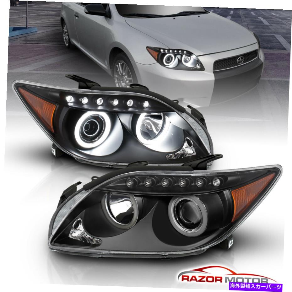 USヘッドライト [LEDハロー] 2004-2010 SCION TCクーペブラックLEDチューブプロジェクターヘッドライトペア [LED Halo]For 2004-2010 Scion tC Coupe Black LED Tube Projector Headlights Pair【並行輸入品】