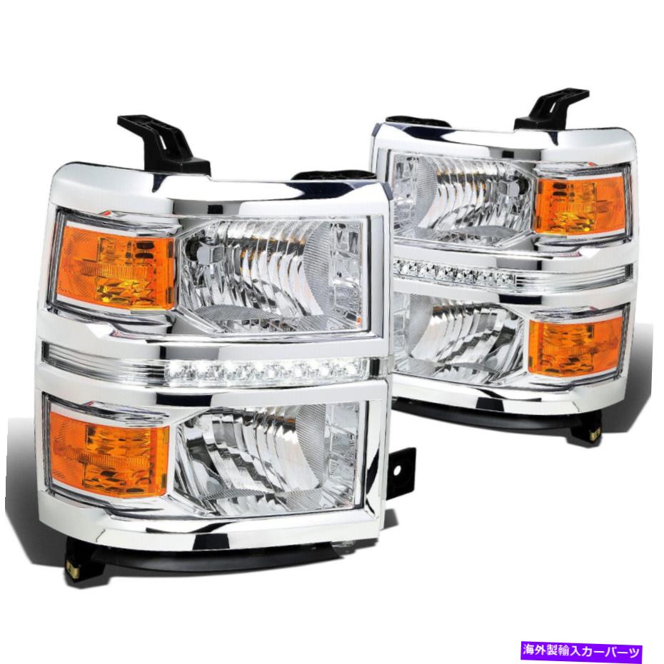 USヘッドライト FIT 2014-2015シボリーSilverado Chromeハウジング琥珀側ヘッドライト/ランプW / LED DRL Fit 2014-2015 Chevy Silverado Chrome Housing Amber Side Headlight/Lamp w/LED DRL【並行輸入品】