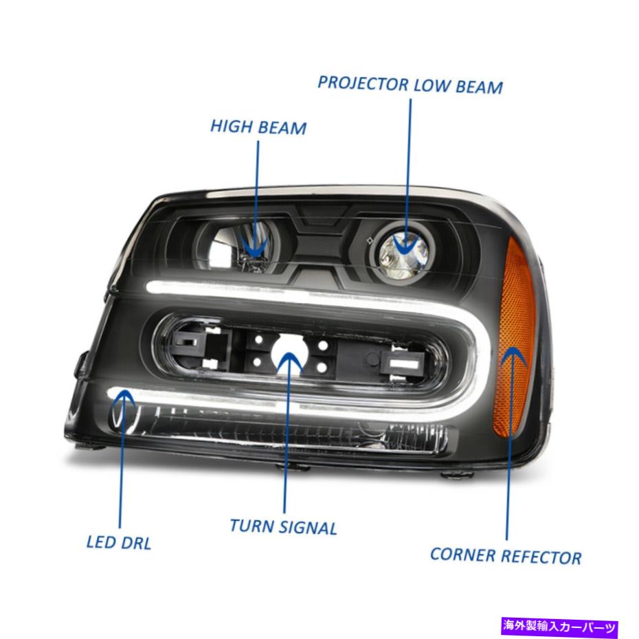 USヘッドライト 02-09 TRAILBLAZER / EXT LED DRLプロジェクターオレンジ色側ヘッドライトランプセットブラック For 02-09 Trailblazer/EXT LED DRL Projector Amber Side Headlight Lamp Set Black【並行輸入品】